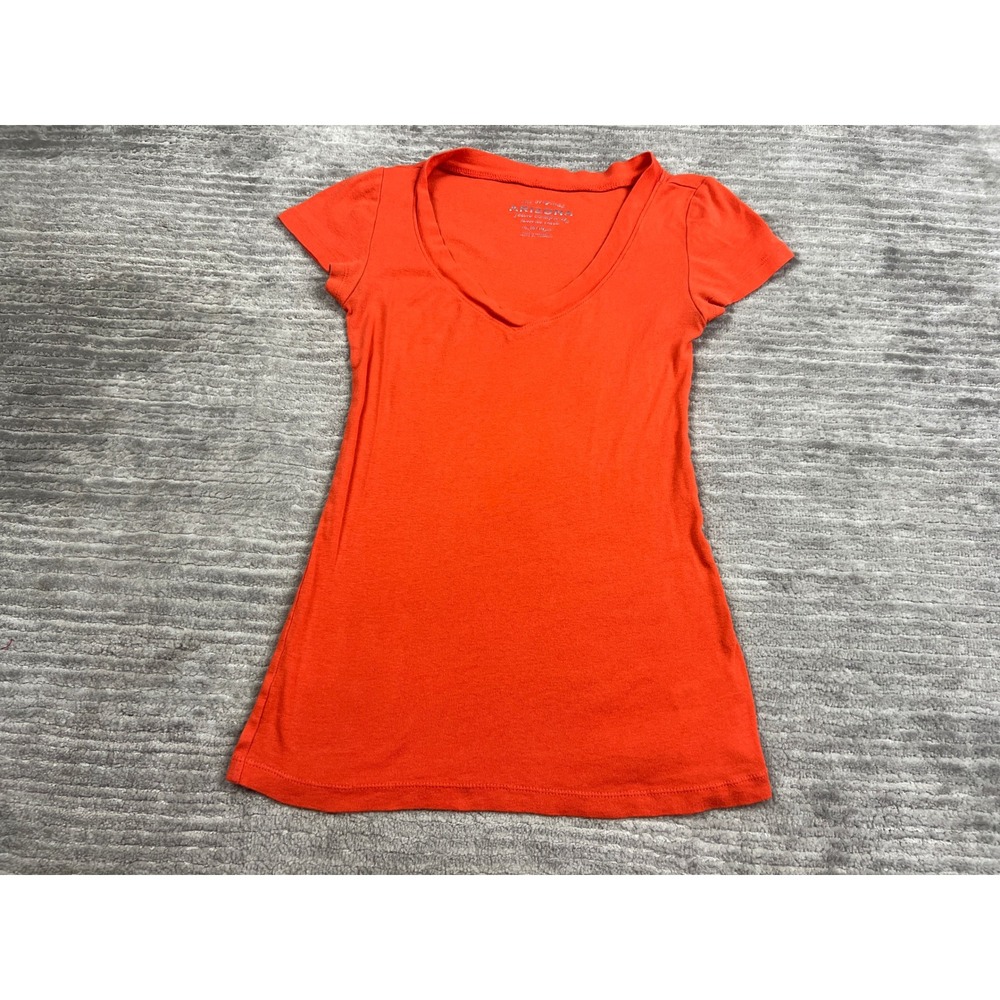 Arizona Short Sleeve Top Womens M Orange Favorite V-Neck Solid 100% Cotton 30846